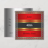 Mannen 40e Rode uitnodiging op verjaardag van de p (Voorkant / Achterkant)