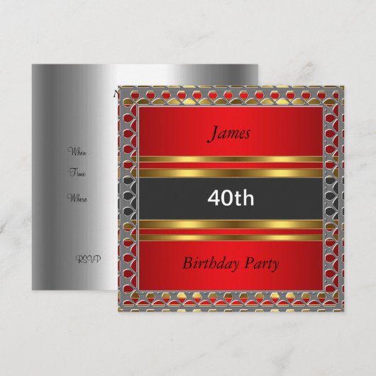 Mannen 40e Rode uitnodiging op verjaardag van de p (Voorkant / Achterkant)