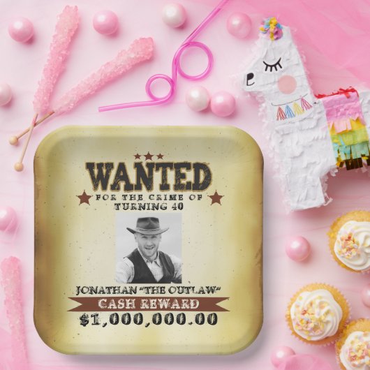 Mannen 40e verjaardag Cowboy Gezocht Poster Papieren Bordje (Feest)