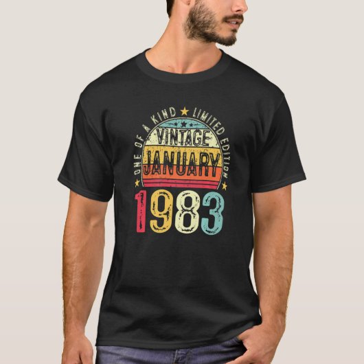 Mannen 40e verjaardag  januari 1983 40 jaar t-shirt (Voorkant)