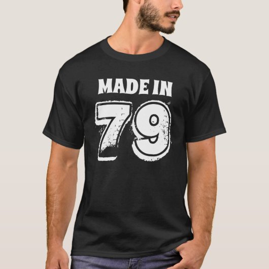 Mannen 40e verjaardag Made in 79 Typografie Black T-shirt (Voorkant)
