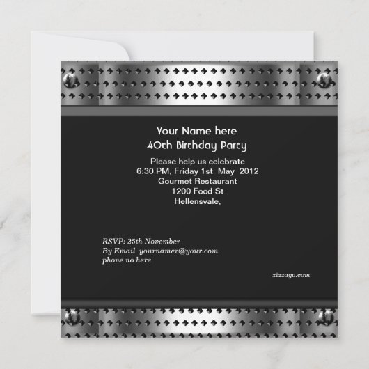 Mannen 40e verjaardag Silver Metal Studs Black Kaart (Achterkant)