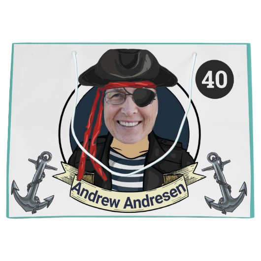 Mannen 40ste Pirate Birthday Funny add Face Great Groot Cadeauzakje (Voorkant)