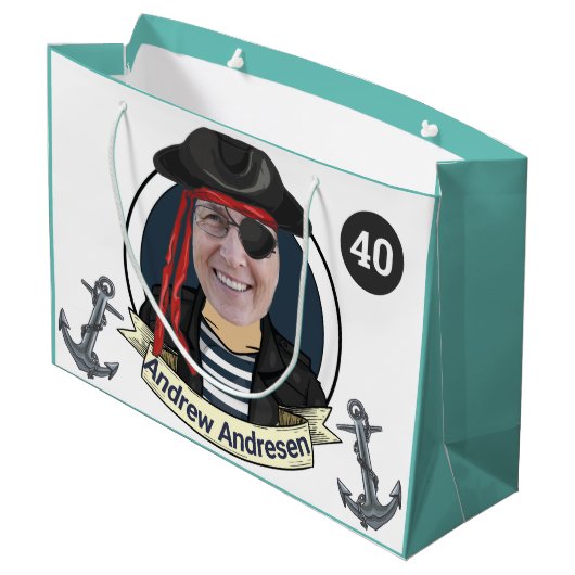 Mannen 40ste Pirate Birthday Funny add Face Great Groot Cadeauzakje (Achterkant Gekanteld)