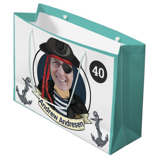 Mannen 40ste Pirate Birthday Funny add Face Great  Groot Cadeauzakje (Voorkant Gekanteld)