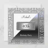 Mannen 40th Birthday Party Invitation White Silver Kaart (Voorkant)
