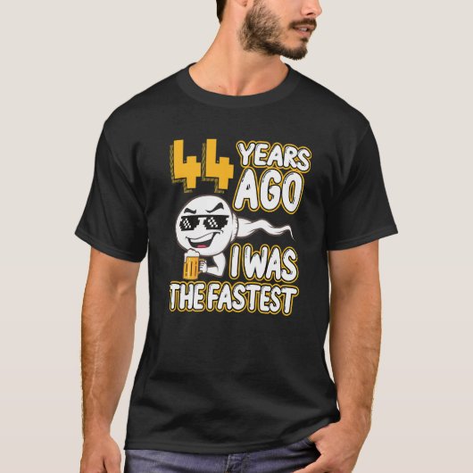 Mannen 44ste verjaardagsgag sperma 44 jaar geleden t-shirt (Voorkant)