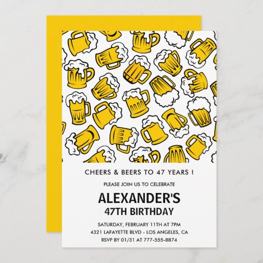 Mannen 47ste verjaardagsuitnodiging Cheers and Bee Kaart (Voorkant / Achterkant)