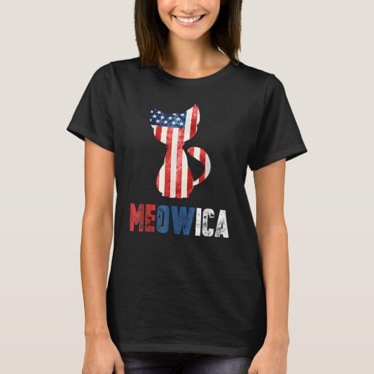 Mannen 4 juli Meowica Cat Patriotic American Fl T-shirt (Voorkant)