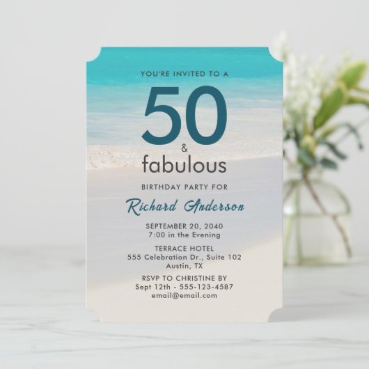 Mannen "50 en Fabulous" Uitnodiging voor verjaarda (Staand voorkant)