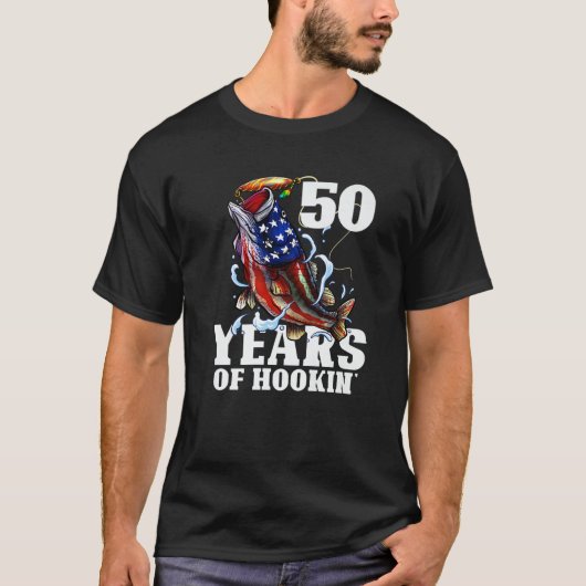 Mannen 50 jaar van Hookin' Funny America-bassenvis T-shirt (Voorkant)
