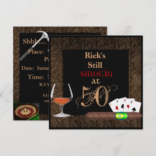 MANNEN 50e geboortecigars, Poker BRANDY-INVITATIES Kaart (Voorkant / Achterkant)