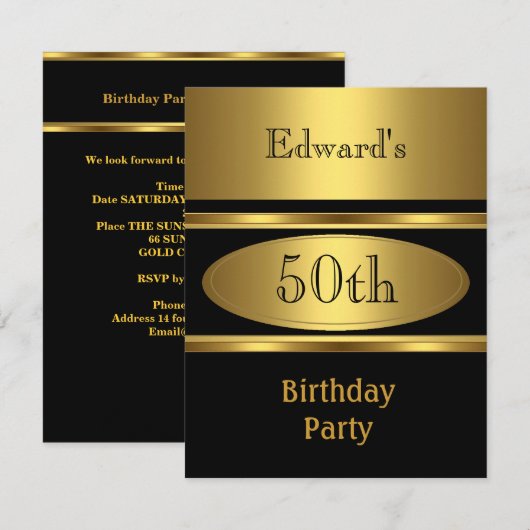 Mannen 50e verjaardag Gold Black Kaart (Voorkant / Achterkant)