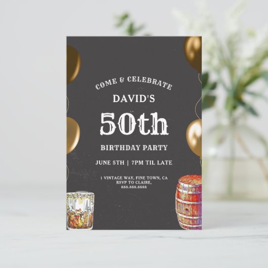 Mannen 50e verjaardag uitnodiging Whiskey Thema (Staand voorkant)