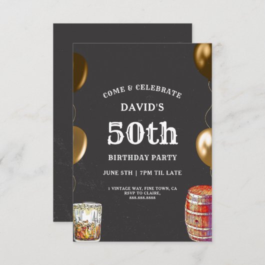 Mannen 50e verjaardag uitnodiging Whiskey Thema (Voorkant / Achterkant)