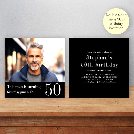 Mannen 50ste dubbelzijdige fotoverjaardag kaart