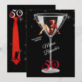 Mannen 50th Birthday Party Girl in Martini Glass Kaart (Voorkant / Achterkant)