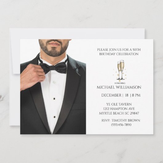 Mannen 50th Verjaardag Zwart Tuxedo Ball Kaart (Voorkant)