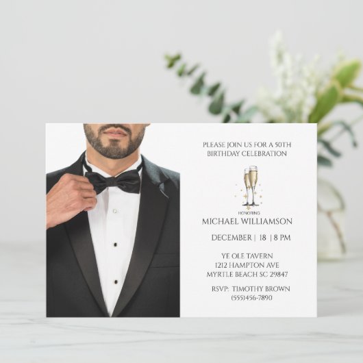 Mannen 50th Verjaardag Zwart Tuxedo Ball Kaart (Staand voorkant)