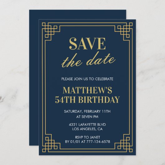 Mannen 54ste verjaardag Uitnodigingen Save the dat (Voorkant / Achterkant)