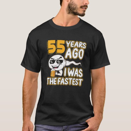 Mannen 55e verjaardag gag sperm 55 jaar geleden wa t-shirt (Voorkant)