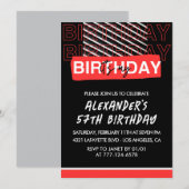 Mannen 57ste verjaardag Uitnodigingen Black Red (Voorkant / Achterkant)