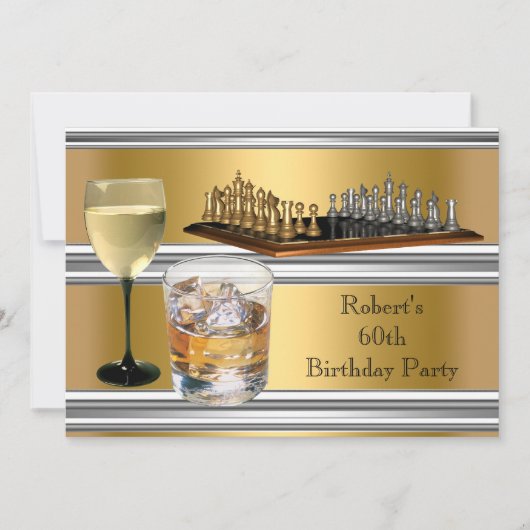 Mannen 60e verjaardag Chess Set Drink Gold Kaart (Voorkant)