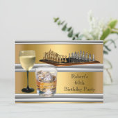 Mannen 60e verjaardag Chess Set Drink Gold Kaart (Staand voorkant)