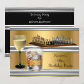 Mannen 60e verjaardag Chess Set Drink Gold Kaart (Voorkant / Achterkant)