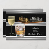 Mannen 60e verjaardag Chess Set Drink Zilver Kaart (Voorkant / Achterkant)