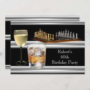 Mannen 60e verjaardag Chess Set Drink Zilver Kaart