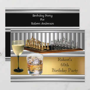 Mannen 60e verjaardag Chess Set Metal Gold Kaart