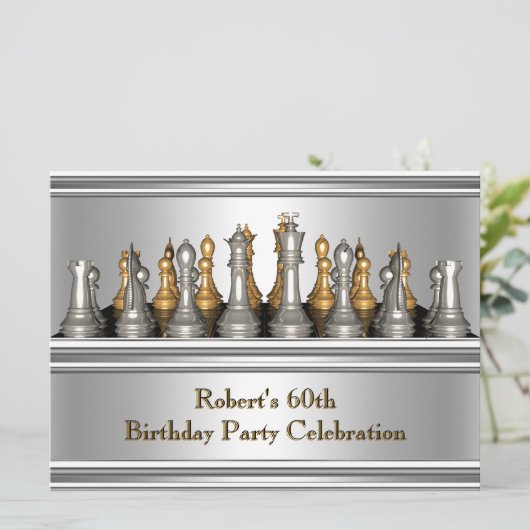 Mannen 60e verjaardag Chess Set Metal Kaart (Staand voorkant)