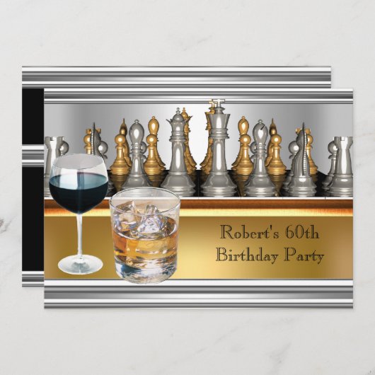 Mannen 60e verjaardag Chess Set Metal Scotch Kaart (Voorkant / Achterkant)