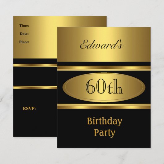 Mannen 60e verjaardag Gold Black Kaart (Voorkant / Achterkant)