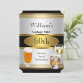 Mannen 60e verjaardag Gold Silver Beer Kaart (Staand voorkant)