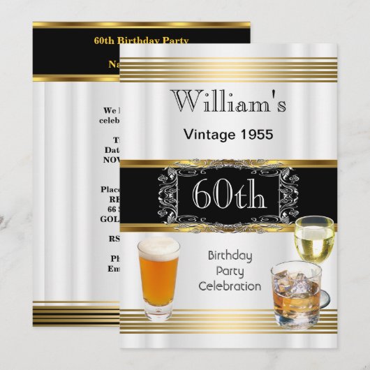  Mannen 60e verjaardag Gold White Beer Kaart (Voorkant / Achterkant)