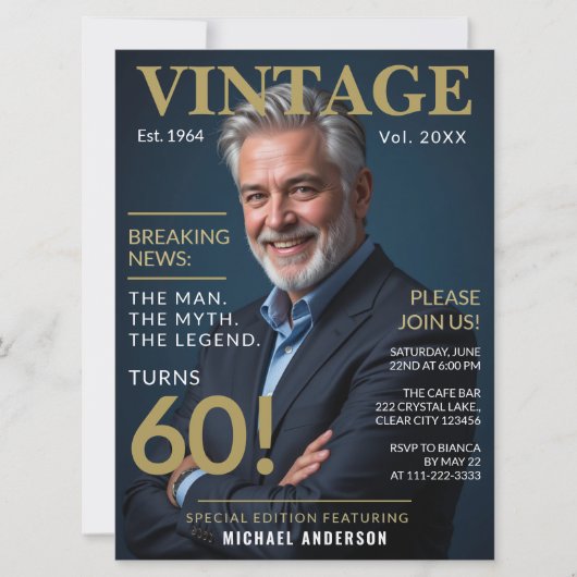 Mannen 60e verjaardag -  goud en marine kaart (Voorkant)