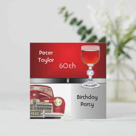 Mannen 60e verjaardag Red Metal Silver Red Car Kaart (Staand voorkant)