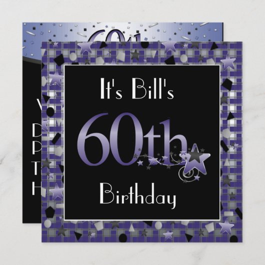 mannen 60e verjaardag Uitnodiging op persoonlijke  (Voorkant / Achterkant)