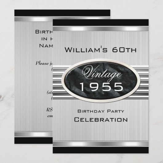 Mannen 60e zwarte zilver 2 kaart (Voorkant / Achterkant)