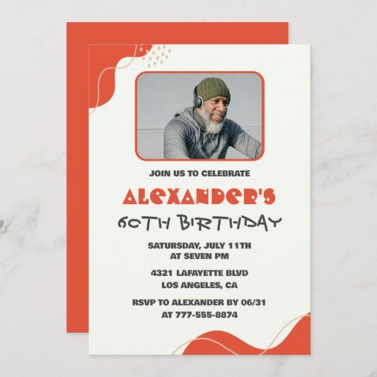 Mannen 60ste verjaardagsuitnodigingen Modern Photo Kaart (Voorkant / Achterkant)