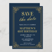 Mannen 61e verjaardagsuitnodiging Save the date Na Kaart (Voorkant / Achterkant)