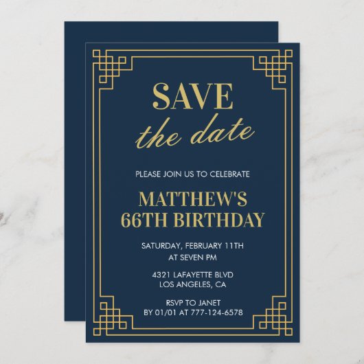 Mannen 66ste verjaardagsuitnodiging Save the date  Kaart (Voorkant / Achterkant)