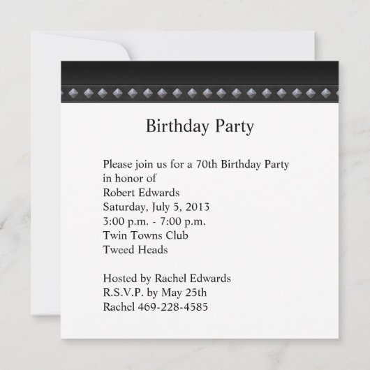 Mannen 70e verjaardag Black White Silver Kaart (Achterkant)