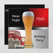 Mannen 70e verjaardag Rode Retro Rode auto-bier Kaart (Voorkant / Achterkant)