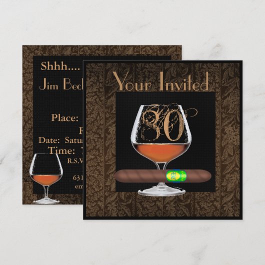 MANNEN 80e Birthday-INVITATIES COGNAC-SJABLOON Kaart (Voorkant / Achterkant)