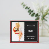 Mannen 80ste Verjaardag Party Rood Zwart Pin-up Kaart (Staand voorkant)