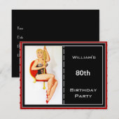 Mannen 80ste Verjaardag Party Rood Zwart Pin-up Kaart (Voorkant / Achterkant)