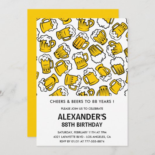 Mannen 88e verjaardagsuitnodiging Cheers and Beers Kaart (Voorkant / Achterkant)